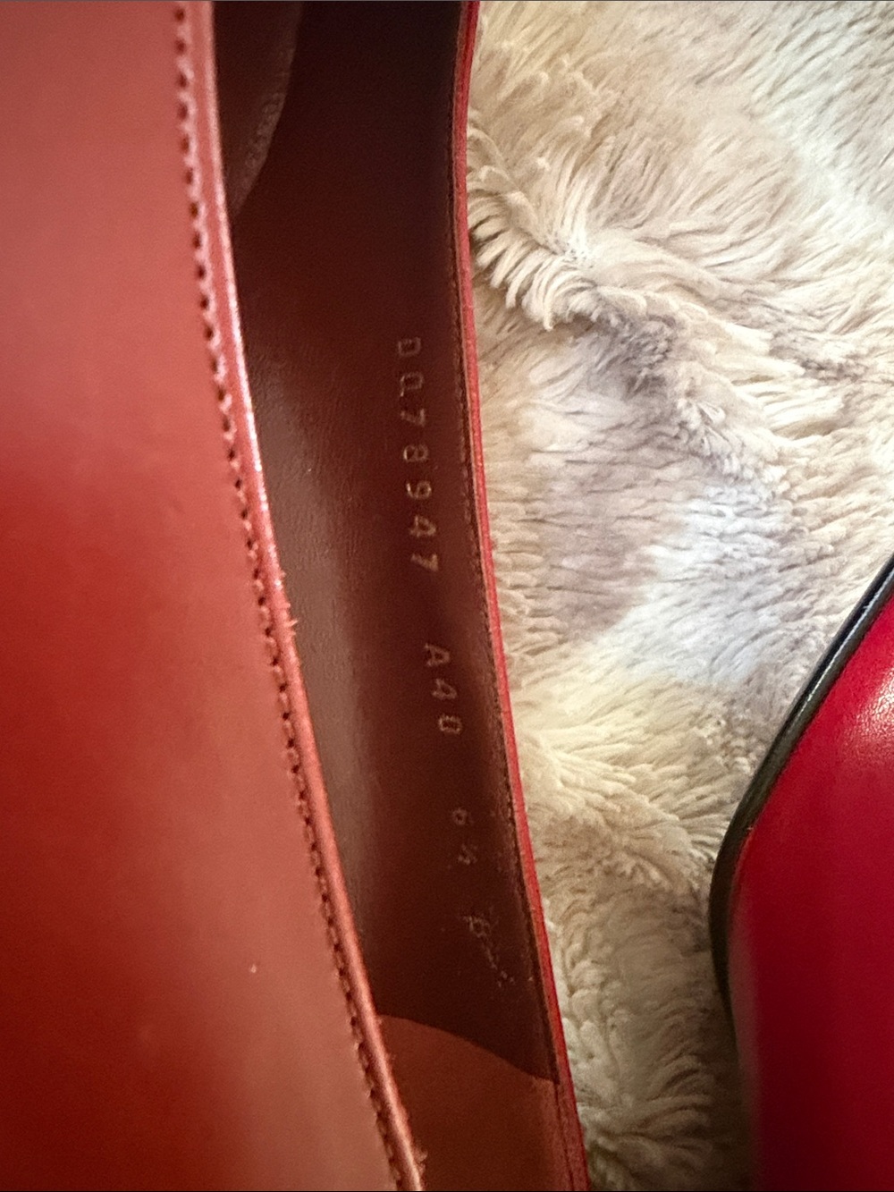 Vintage Salvatore Ferragamo Red and Brown Leather Square-Toe Flats with Buckle - Picture 6 of 6